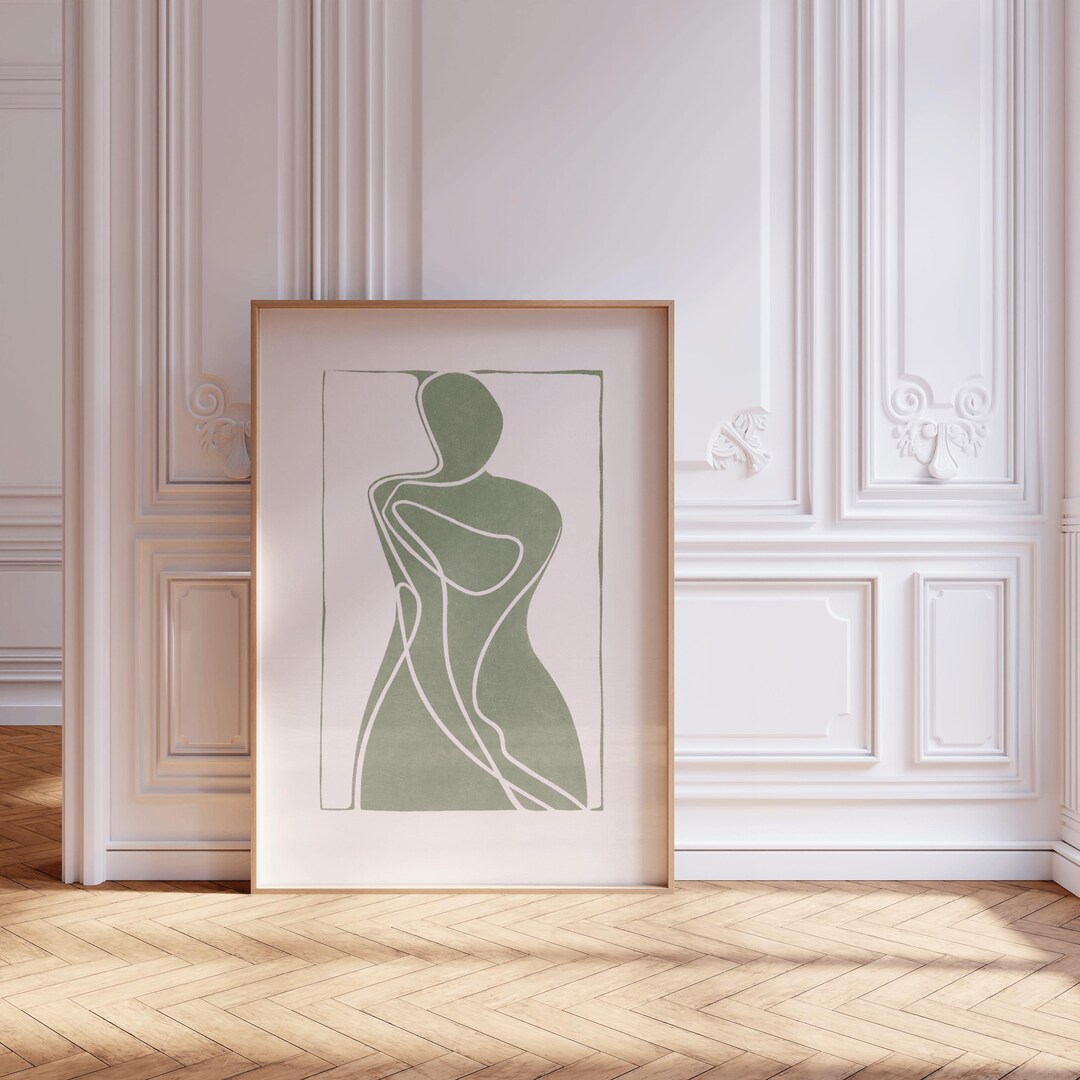 Abstract Female Line Art Print, Sage Green Woman Body Wall Art ...