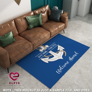 Personalized Boat Rug, Custom Welcome Aboard Rug, Nautical Boat Decor, Sailing Gift, Lake Beach House Decor, Custom Yacht Boat Entrance Rug