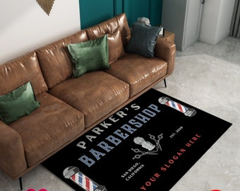 Gepersonaliseerde barbershop-bordkleed, op maat gemaakte kappersgeschenken bedrijfsbord, barbershopdecor, retro barbershop-tapijt, vintage barbershopdecor