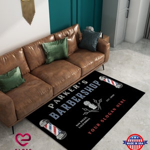 Personalized Barbershop Sign Rug, Custom Barber Gifts Business Sign, Barber Shop Decor, Retro Barber Shop Rug, Vintage Barbershop Decor