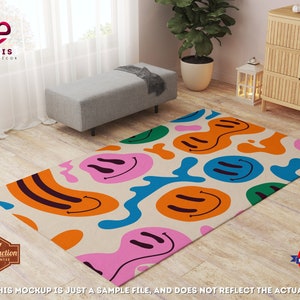 Trendy Smiley Face Rug, Groovy Decor, Trippy Smiley Rug, Y2k Room Decor, Melting Smiley Face Carpet, Smiley Face Decor, College Dorm Gift