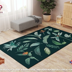 Dark Vintage Leaves Area Rug, Greenery Botanical Rug, Leaf Illustration Decor, Cottagecore Bedroom Decor, Hand Drawn Foliage Room Decor