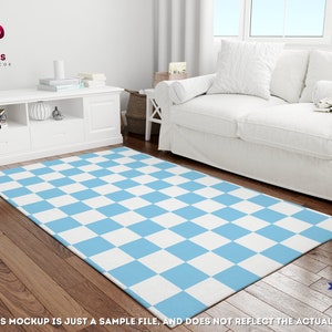 Baby Blue Checkered Rug, Checkered Decor Area Rug, Groovy Rug, Retro Danish Pastel Area Rug, 70s Checkerboard Rug, College Dorm Decor