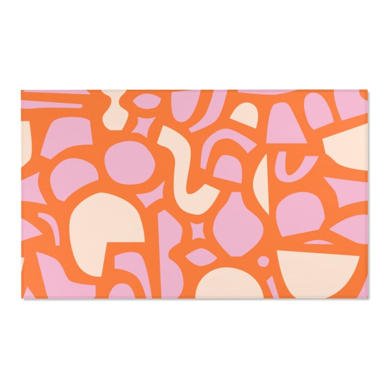 Esthetisch tapijt uit de jaren 80, roze en oranje funky vloerkleed, Deens pastel decor, Y2k funky vloerkleed, decor jaren 80 Memphis, tapijt jaren 70 geometrische vormen afbeelding 6