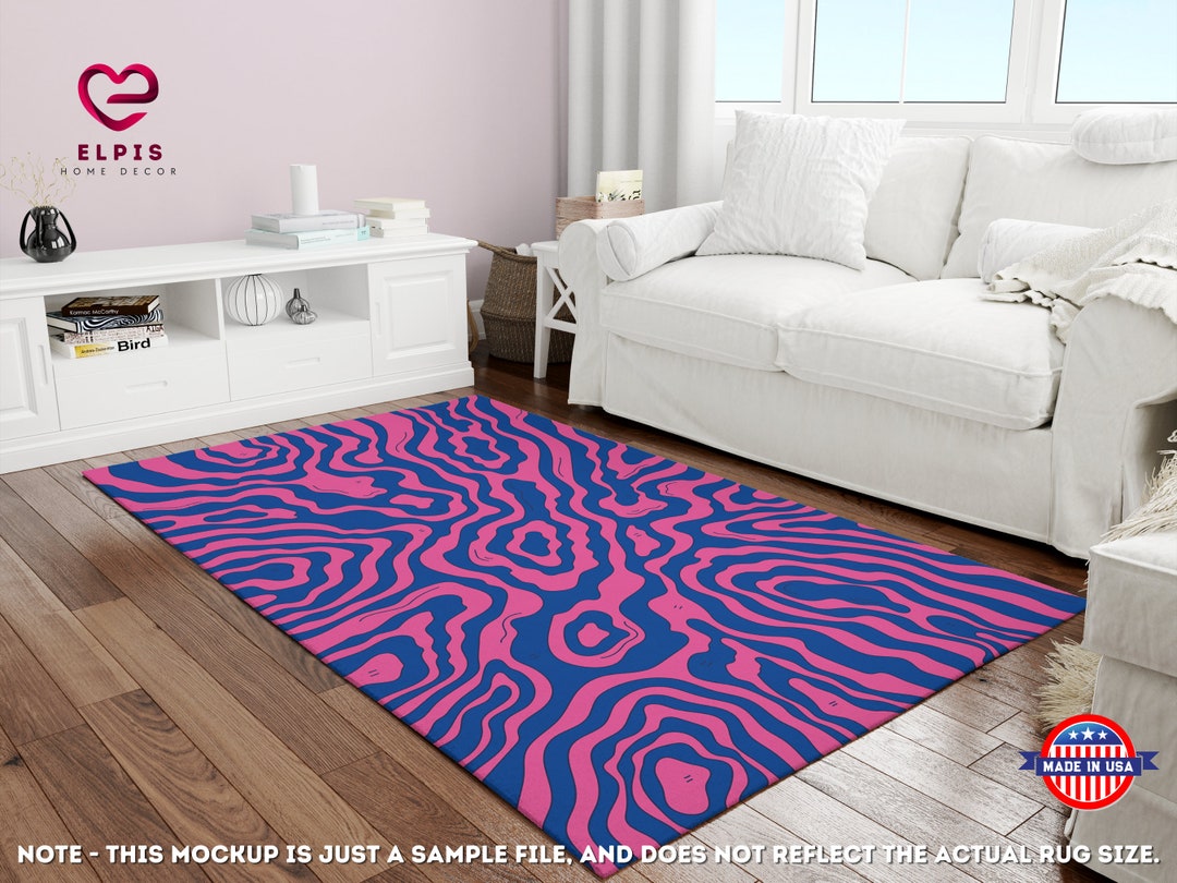 Groovy Psychedelic Rug, Pink Swirl Rug, Indie Room Decor Area Rug, Blue