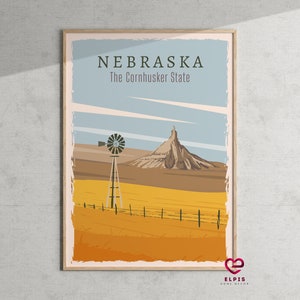 Retro Nebraska Poster, Nebraska Travel Gift, Cornhusker State Wall Art, Nebraska State Map, Vintage Sandhills Decor, Modern Nebraska Print