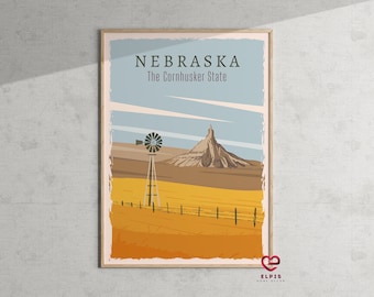 Retro Nebraska Poster – Cornhusker State Print, Nebraska Travel Gift, Modern NE gift for Home or Office Decor