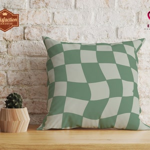 Sage Green Checkered Pillow, Sage Checkered Decor, Green Checkerboard Throw Pillow, Indie Aesthetic, Retro Throw Pillow, Danish Pastel Decor