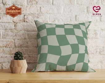 Sage Green Checkered Pillow, Sage Checkered Decor, Green Checkerboard Throw Pillow, Indie Aesthetic, Retro Throw Pillow, Danish Pastel Decor