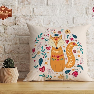 Scandinavian Folk Art Fox Throw Pillow, Boho Pillowcase, Norwegian Folk Art Swedish Folk Art Nordic Fox Pillow, Scandinavian Fox Cushion