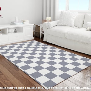 Gray Checkered Rug, Checker Area Rug, Groovy Rug, Checkered Bedroom Decor, Funky Retro Bedside Rug, Gray Checkerboard Rug, Indie Room