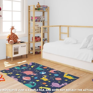Alfombra de dinosaurio, decoración de guardería espacial, alfombra de dinosaurios en el espacio, decoración de habitación infantil con dinosaurios, decoración del espacio exterior, alfombra de astronauta con dinosaurio espacial