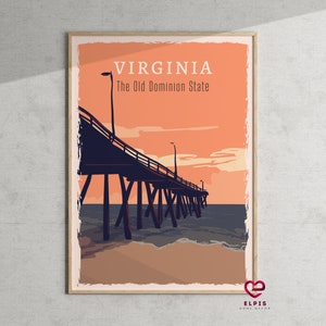 Virginia Beach Poster, Retro VA Wall Art, Old Dominion State Print, Virginia Travel Gift, Vintage Coastal Decor