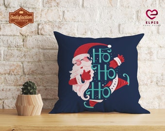 Ho Ho Ho Pillow, Navy Blue Christmas Cushion Cover, Santa Claus Holiday Decor, Happy Santa Pillow Cover, Ho Ho Ho Winter Decor Pillowcase