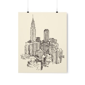 Retro New York City Poster, Hand Drawn Nyc Wall Art, New York Print, Empire State Building Decor, USA Travel Poster, New York Travel Gift 16x20” (40.6x50.8cm)