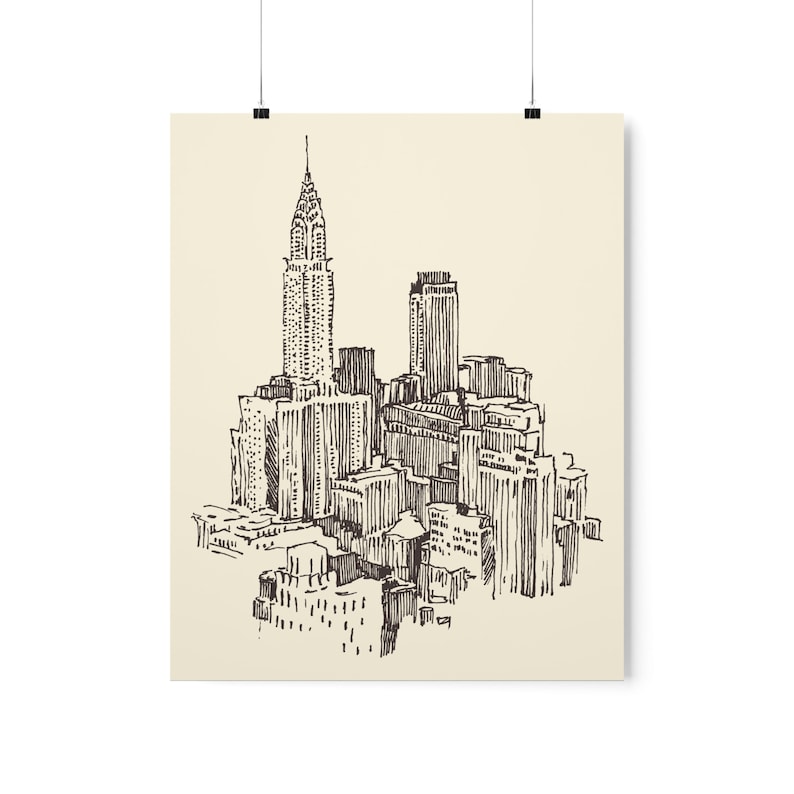 Retro New York City Poster, Hand Drawn Nyc Wall Art, New York Print, Empire State Building Decor, USA Travel Poster, New York Travel Gift 16x20” (40.6x50.8cm)