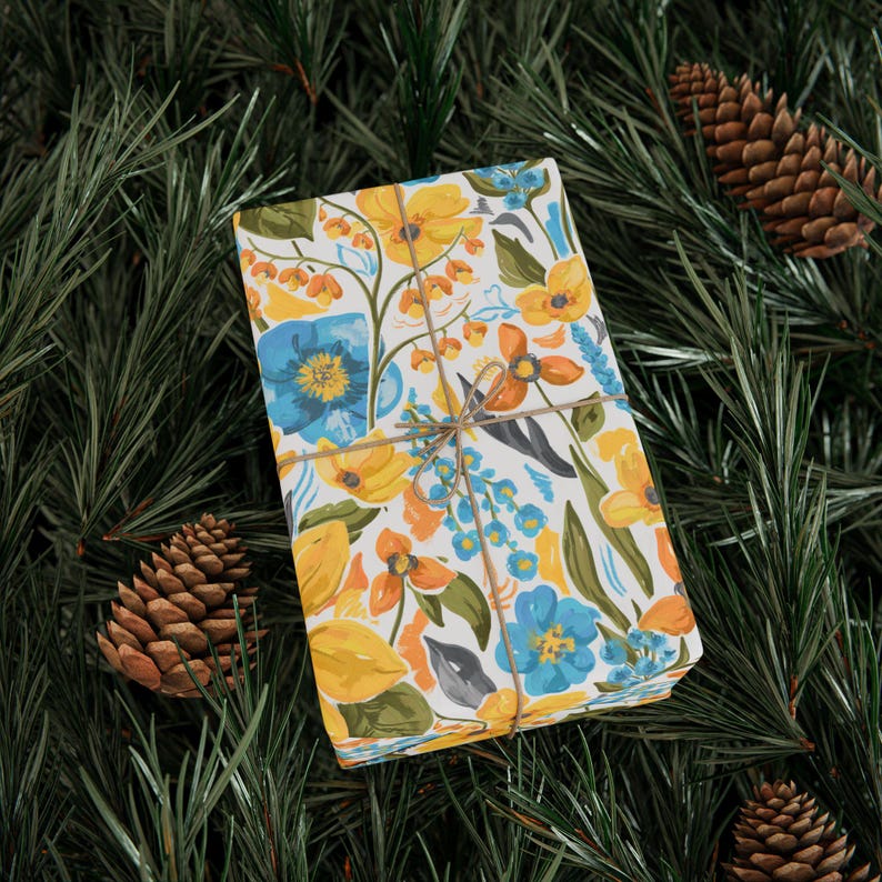 Vibrant Floral Wrapping Paper, Hand Painted Botanical Gift Wrap for Birthdays and Mothers Day image 6