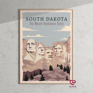 Retro South Dakota Poster, Mount Rushmore Wall Art, South Dakota Travel Gift, Vintage Black Hills Decor, Modern Mount Rushmore Print