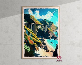Poster retrò Big Sur, stampa della costa della California, arte murale di viaggio Big Sur, decorazione murale vintage Big Sur, regalo di viaggio California, stampa Big Sur