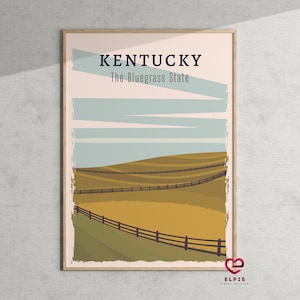 Retro Kentucky Poster – Bluegrass State Print, Kentucky Travel Gift, Modern KY Wall Art for Dorm or Office