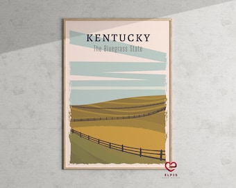 Retro Kentucky Poster – Bluegrass State Print, Kentucky Travel Gift, Modern KY Wall Art for Dorm or Office