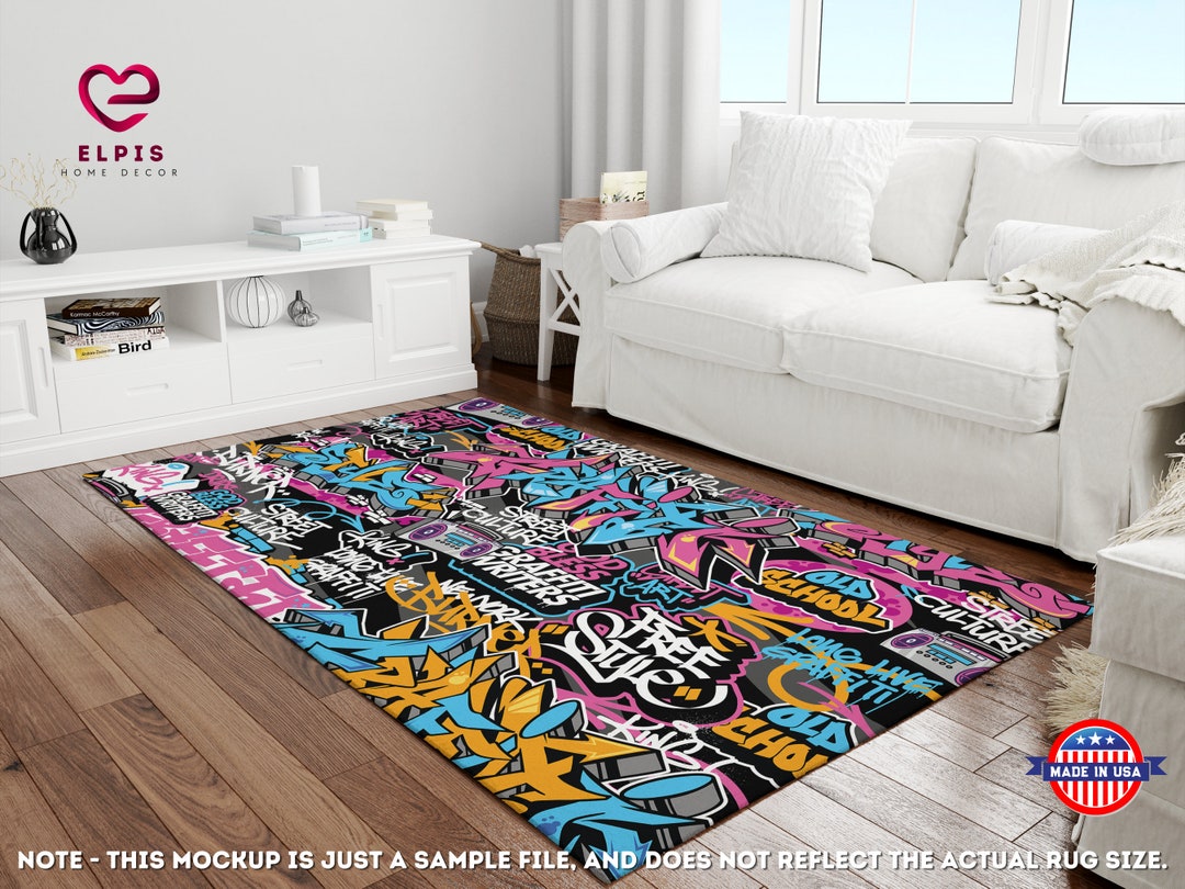 Colorful Graffiti Rug, Street Art Hypebeast Rug, Urban Art Decor, 3d ...
