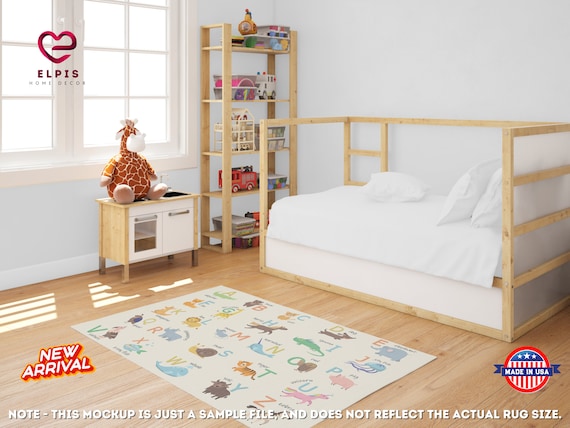 Danish Pastel ABC Rug, Beige Nursery Decor, Cute Animal Alphabet Rug, ABC Playroom Rug, Educational Kids Room Decor, Kindergarten Rug