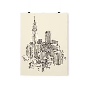 Retro New York City Poster, Hand Drawn Nyc Wall Art, New York Print, Empire State Building Decor, USA Travel Poster, New York Travel Gift 18x24” (45.7x60.9cm)