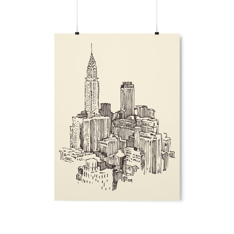 Retro New York City Poster, Hand Drawn Nyc Wall Art, New York Print, Empire State Building Decor, USA Travel Poster, New York Travel Gift 18x24” (45.7x60.9cm)