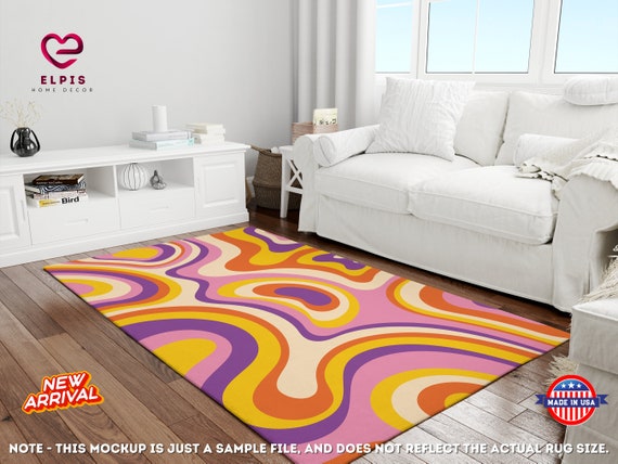 Colorful Retro Swirl Rug, Psychedelic Groovy 70s Rug, Y2k Decor, Wavy Trippy Rug, Pastel Y2k Rug for Bedroom Aesthetic, Indie Room Decor
