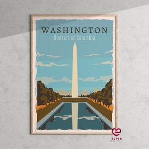 Retro Washington DC poster, Washington Monument kunst aan de muur, Nation Mall reiscadeau, decor District of Columbia, moderne Washington DC print