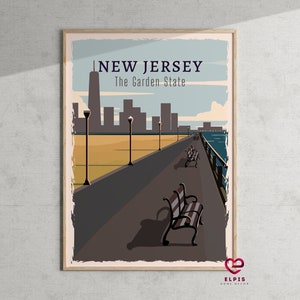 Retro New Jersey Poster, New Jersey Travel Gift, Garden State Wall Art, NJ Wall Decor, Modern New Jersey State Print, NJ Christmas Gift