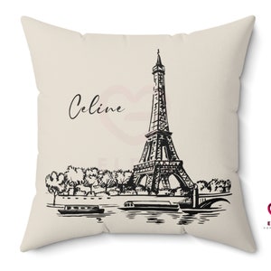 Paris Eiffel Tower Throw Pillow, Hand Drawing Eiffel Monument Pillowcase, Paris Travel Gift, Personalized La Tour Eiffel Cushion