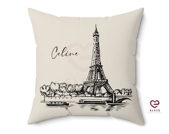 Paris Eiffelturm Dekokissen, Handzeichnung Eiffelmonument Kissenbezug, Paris Reisegeschenk, personalisiertes La Tour Eiffel Kissen