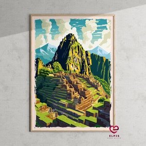 Retro Machu Picchu Print, Peru Travel Gift, Vintage Peruvian Wall Art, South America Travel Poster, Machu Picchu Gift for Hikers Travelers