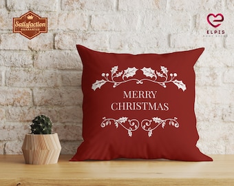 Copricuscino rosso "Buon Natale", federa natalizia vittoriana, decorazioni natalizie, copricuscino rosso natalizio, decorazioni per l'albero di Natale