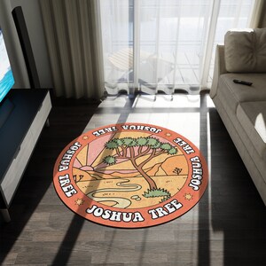 Joshua Tree Round Area Rug, Yucca Brevifolia Decor, Retro Joshua Tree Art Rug, College Dorm Decor, Danish Pastel National Park Home Decor image 4