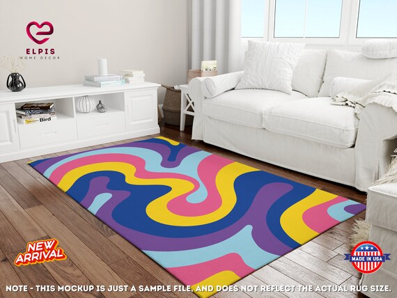 Wavy Hypebeast Rug, Hypebeast Decor Area Rug, 70s Style Groovy Rug, Y2k Decor Carpet, Funky 80s Rug, Aesthetic Y2k Rug, Funky Dorm Decor