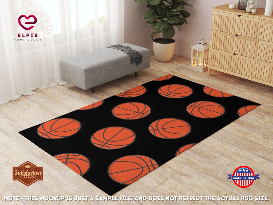 Basketball Area Rug, Aesthetic Game Room Decor, Trendy Sports Rug, Kids ...