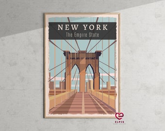 Retro Brooklyn Bridge Poster, Brooklyn Travel Gift, Vintage Brooklyn Art, Empire State Wall Art, New York City Print, Brooklyn NY Print