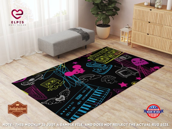 Trendy Music Rug, College Dorm Decor, Y2k Music Rug, Y2k Decor, Music Gift, Music Room Decor, Music Lover Gift, 90s Hypebeast Rug