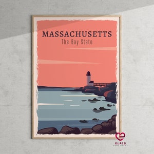 Retro Massachusetts Poster – Brant Point Leuchtturm Wandkunst | Bay State Travel Print & Modernes MA Geschenk für Haus oder Büro Dekor