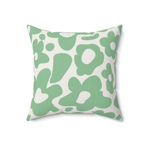 Groovy Green Daisy Pillow, Sage Flower Pillow, Indie Aesthetic Decor, Danish Pastel Decor, Abstract Flower Cushion, Preppy 70s Pillowcase image 2