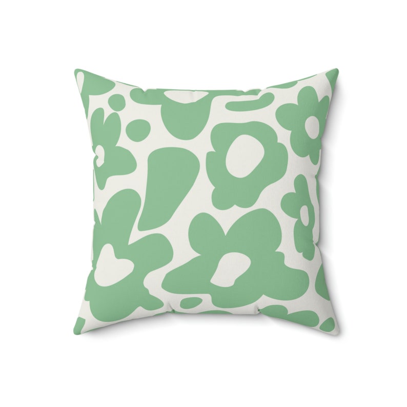 Groovy Green Daisy Pillow, Sage Flower Pillow, Indie Aesthetic Decor, Danish Pastel Decor, Abstract Flower Cushion, Preppy 70s Pillowcase image 2