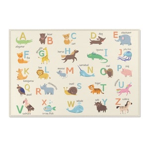 Danish Pastel ABC Rug, Beige Nursery Decor, Cute Animal Alphabet Rug, ABC Playroom Rug, Educational Kids Room Decor, Kindergarten Rug 2x3 ft - 60cmx90cm