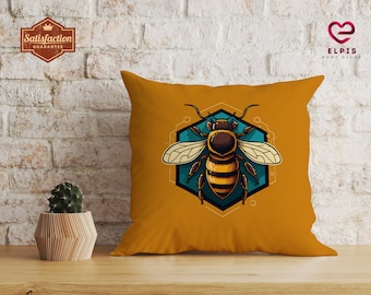 Honey Bee Pillow, Bumble Bee Decor, Bumble Bee Pillow Cover, Honey Bee College Dorm Decor, Bohemian Insect Throw Pillow