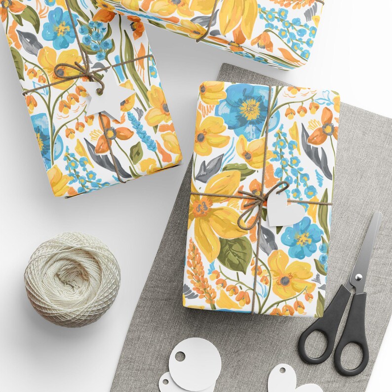 Vibrant Floral Wrapping Paper, Hand Painted Botanical Gift Wrap for Birthdays and Mothers Day image 3