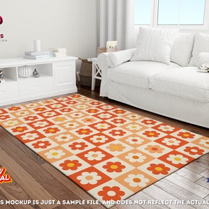 Retro Flower Checkered Rug, Groovy Floral Checkerboard Rug, Y2k Danish Pastel College Dorm Decor Area Rug, Retro Home Decor Y2k Rug