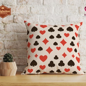 Cuscino retrò con carte da gioco, decorazione per sala da poker, cuscino portafortuna per poker, decorazione per dormitorio universitario, decorazione per casinò, quadri, picche, cuori, fiori