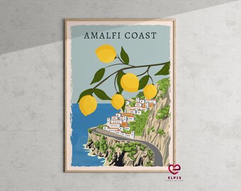Retro Amalfi Coast Print, Italy Travel Poster, Sfusato Amalfitano Wall Art, Italian Coast Wall Decor, Positano Wall Art, Amalfi Coast Art